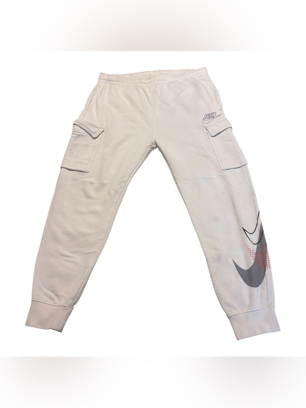 Nike White Cargo Joggers with Graphic Swoosh